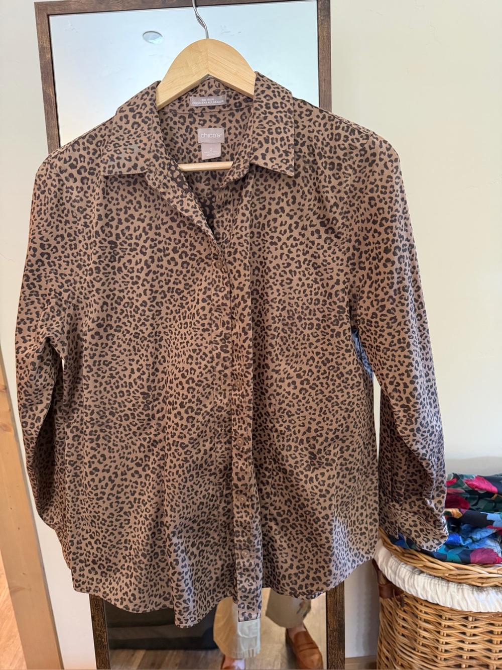 Chico's Taupe and Black Leopard-Print Button-Down Shirt
